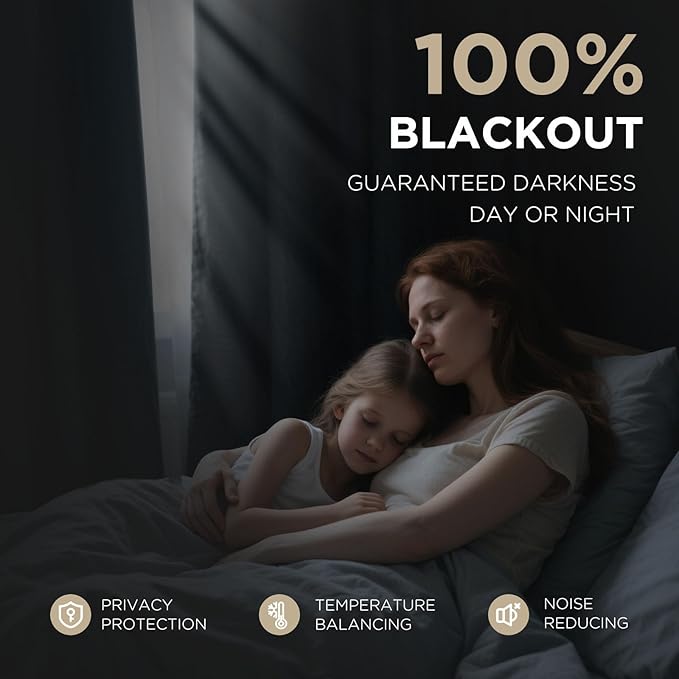 Joydeco Blackout Curtains for Bedroom - 100% Light Blocking 2 Panels Set Linen Drapes 42" W x 90" L, Thermal Insulated Room Darkening Curtains, Linen Textured for Living Room, Rod Pocket & Back Tabs