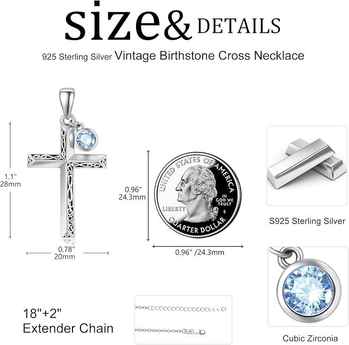 PRAYMOS Cross Necklace for Women Men, 925 Sterling Silver Simple Dainty Cross Necklace, Christian Religious Jewelry, Mothers Day Fathers Day Anniversary Birthday Gift