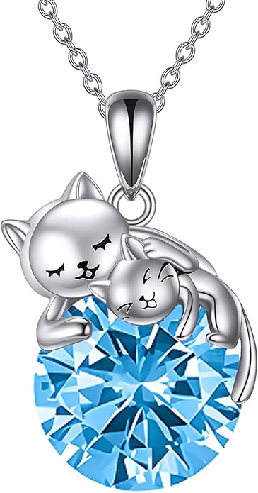 Cat Necklace Sterling Silver Cat Zircon Pendant Gothic Jewelry for Women Animal Lovers Gifts