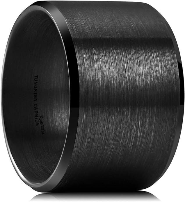 King Will Tungsten Men's Wedding Ring - Available in 6mm to 10mm, Black/Silver, Matte Finish, Beveled Polished Edge, Comfort Fit