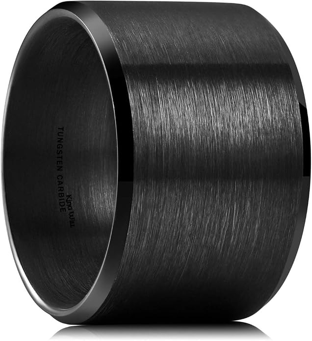 King Will Tungsten Men's Wedding Ring - Available in 6mm to 10mm, Black/Silver, Matte Finish, Beveled Polished Edge, Comfort Fit