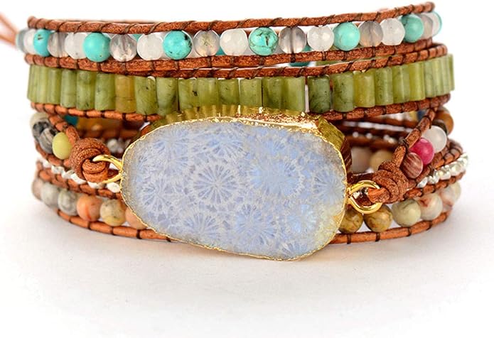Boho Wrap Bracelet for Women, Handmade Natural Imperial Jasper Multi-Layer Stone Beaded Bracelet, Bohemian Healing Crystal Stone Jewelry Gifts