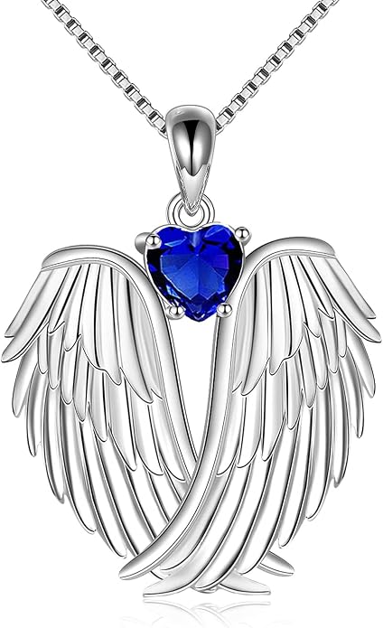 YFN Angel Wings Necklace 925 Sterling Silver Guardian Angel Wings Pendant Necklace Birthstone Necklace for Women Girls Christmas Jewelry Gifts