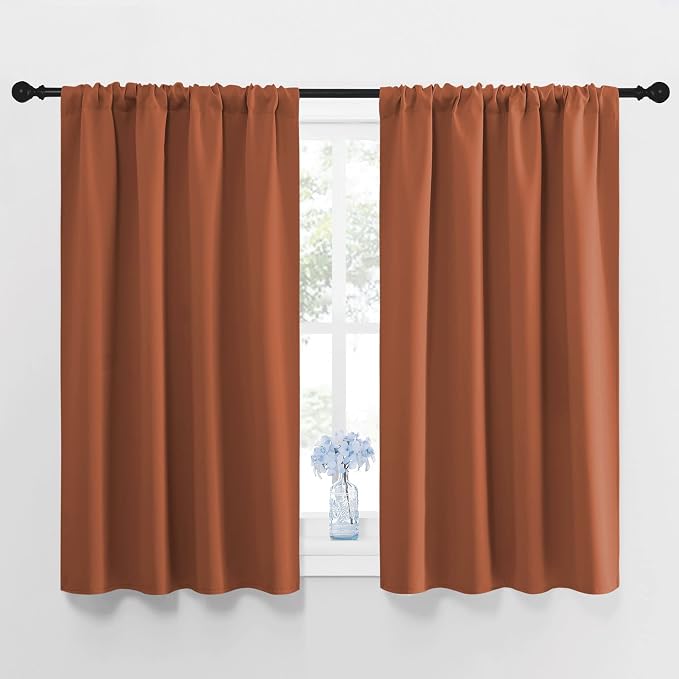 NICETOWN Blackout Curtains and Drapes - Thermal Insulated Solid Rod Pocket Blackout Draperies/Panels (Burnt Orange, 1 Pair, 42 by 45 inches)