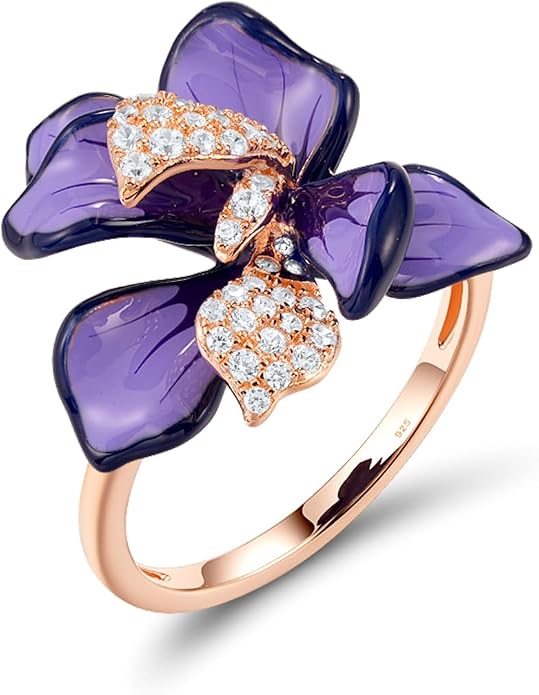 Santuzza 925 Sterling Silver Enamel Flower Statement Ring for Women