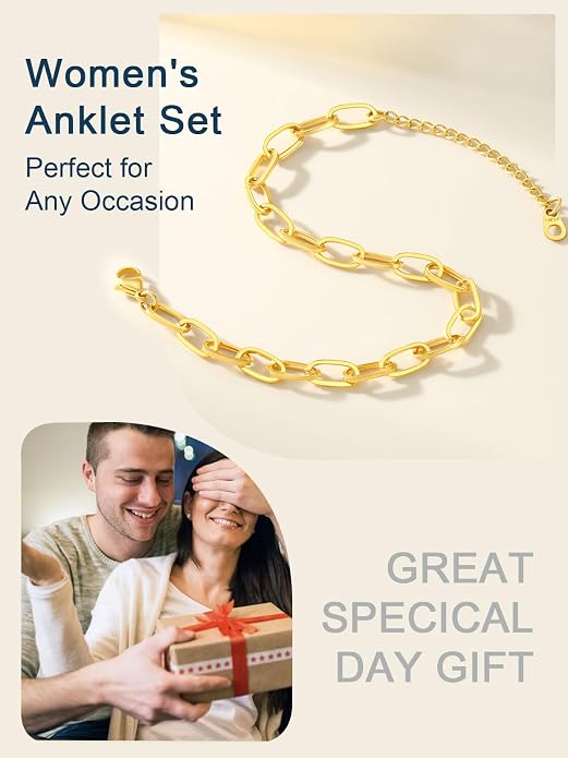 ChainsPro Stainless Steel Waterproof Anklet for Women, Adjustable Non Tarnish Layered Anklets, Trendy Dainty Cuban Link Ankle Bracelet Beach Jewelry Gifts for Swimming & Daily Wear (8.5+2 inches)