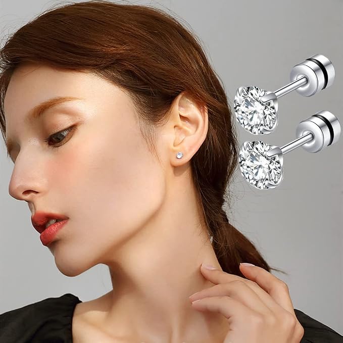 10 Pairs 20 Stainless Steel Ear Stud Piercing Barbell Screw Back Studs Earrings Cubic Zirconia Double Sided Cartilage Earring