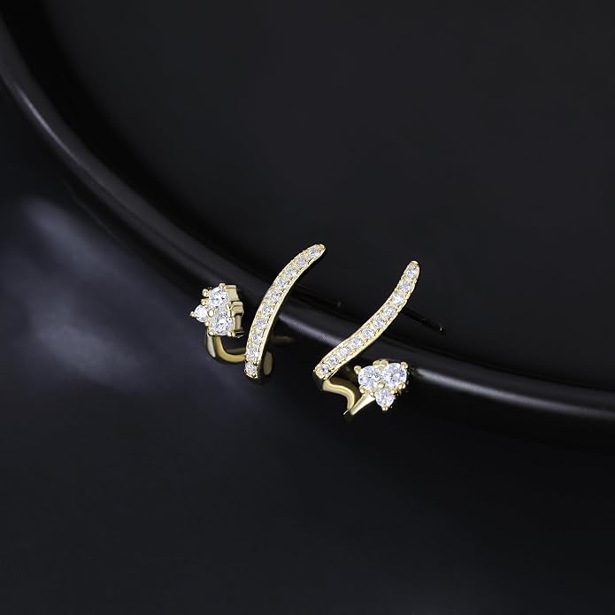 Reffeer Solid 925 Sterling Silver CZ Crawler Earrings Cuff for Women Teens CZ Wrap Stud Earrings Hypoallergenic