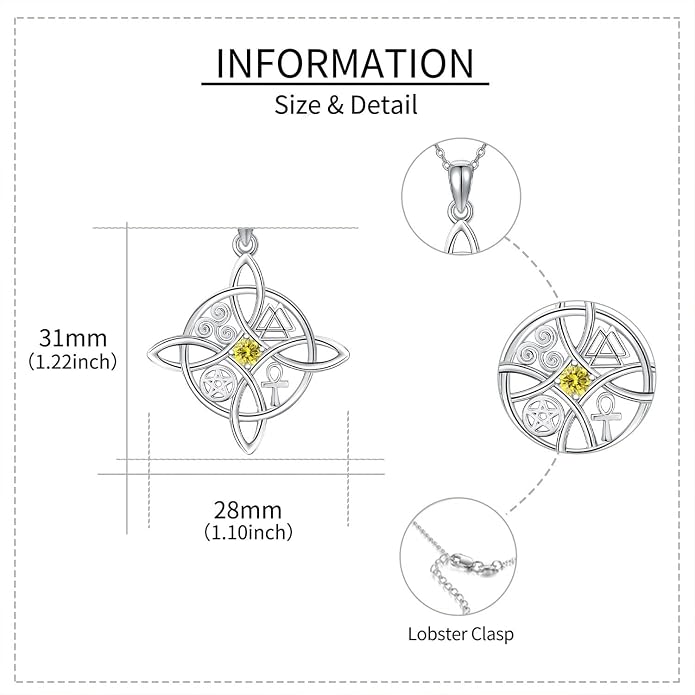 YAFEINI Sterling Silver Witches Knot Pendant Necklace - Celtic Cross Witch Jewelry Amulet Gifts for Women