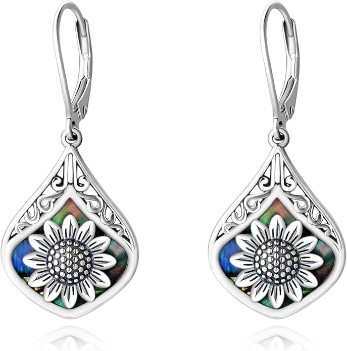 Sterling Silver Abalone Shell Filigree Dangle Drop Earrings Bohemia Jewelry Gift for Women Mother Mom