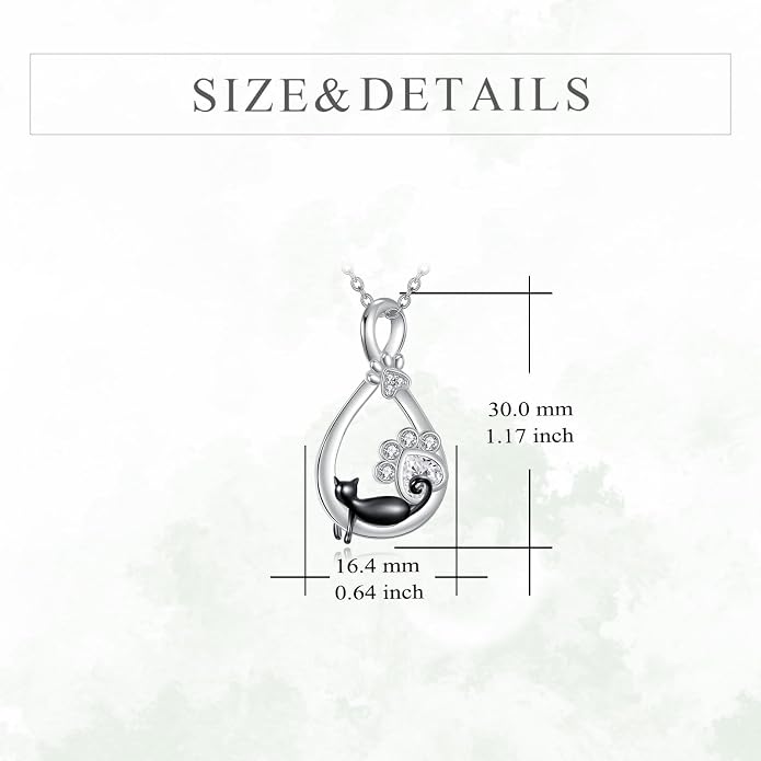 Cat Necklace Sterling Silver Cat Zircon Pendant Gothic Jewelry for Women Animal Lovers Gifts