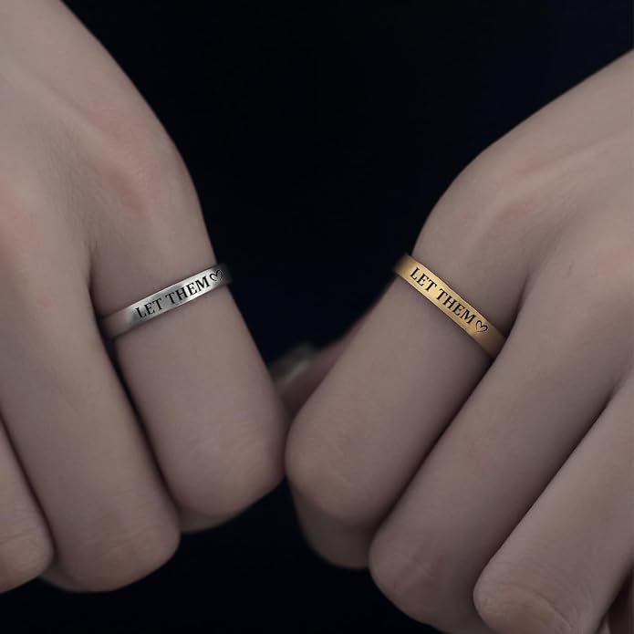 Let Them Zero Fcks Given Mantra Rings, Let Them Self Worth Inspirational Rings Stainless Steel Engraving Stackable Band Ring Personality Friendship Gifts Jewelry for Women Best Friends