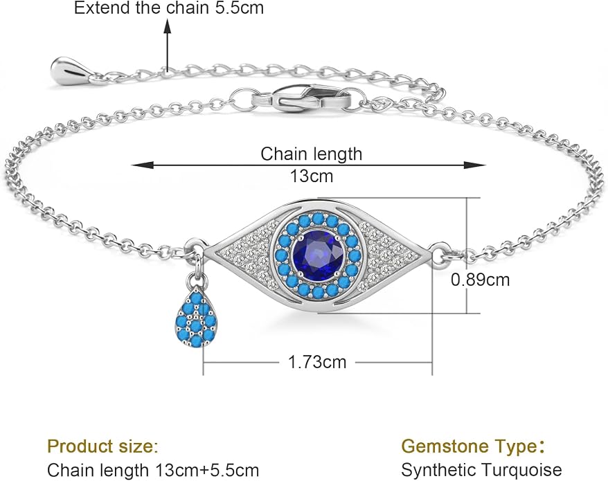 Evil Eye Bracelets for Women Gold Plated Dainty Chain Zirconia Turquoise Charm Adjustable Protective Lucky Link Bracelet Jewelry for Best Friends Sister Travel Birthday Just Because Gift