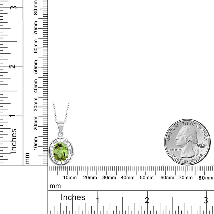 Gem Stone King 925 Sterling Silver 10X8MM Oval Gemstone Birthstone Necklace | Greek Key Pendant Necklace for Women | With 18 Inch Silver Chain