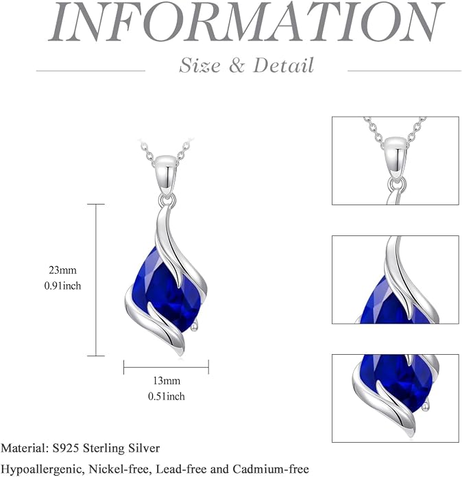 HPQQ Birthstone Necklace for Women 925 Sterling Silver Teardrop Pendant Fine Jewelry Birthday Mothers Day Gifts for Women Mom Her
