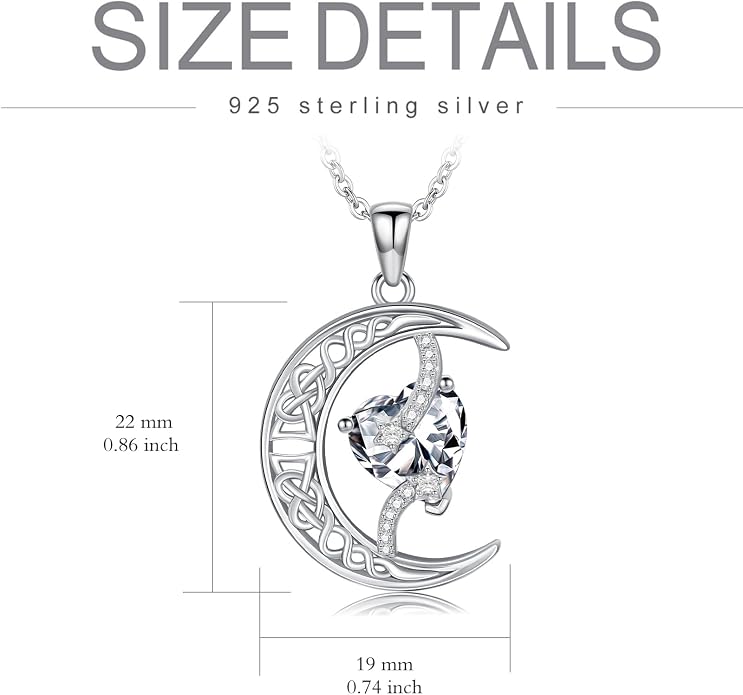 TOUPOP Moon and Star Birthstone Necklace for Women 925 Sterling Silver Celtic Moon Jewelry Birthday Mothers Day Gifts for Mom Wife Her