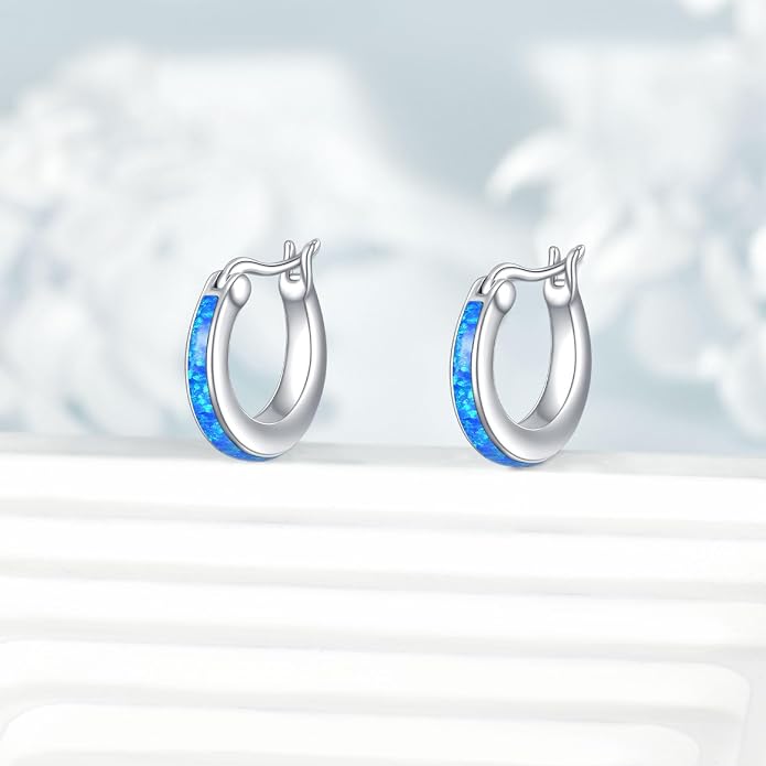 Moonstone/Pink Opal/Blue/Abalone Hoop Earrings for Women Sterling Silver Small Hoop Earrings Teardrop Huggie Earrings Jewelry Gifts