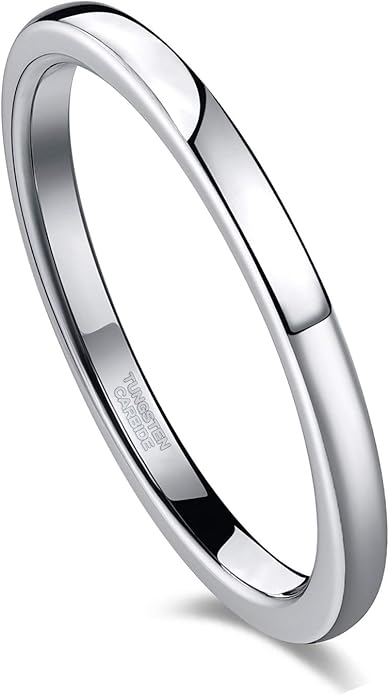 TRUMIUM 2mm 4mm 6mm 8mm Tungsten Wedding Band Ring for Men Women Silver/Rose Gold Plated/Rainbow/Gold Plated Domed High Polish Engagement Promise Rings Comfort Fit 4-15