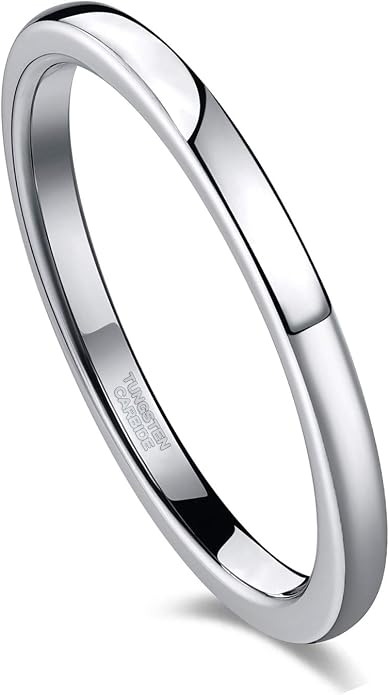 TRUMIUM 2mm 4mm 6mm 8mm Tungsten Wedding Band Ring for Men Women Silver/Rose Gold Plated/Rainbow/Gold Plated Domed High Polish Engagement Promise Rings Comfort Fit 4-15