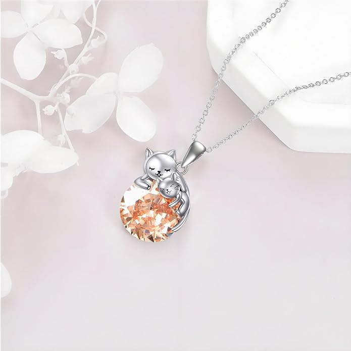 Cat Necklace Sterling Silver Cat Zircon Pendant Gothic Jewelry for Women Animal Lovers Gifts