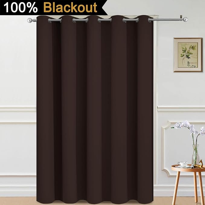 Yakamok Brown 100% Blackout Patio Door Curtain Panels W70 x L84, 1 Panel | Noise Reducing Barrier Panel for Sliding Glass Door, 2 Thick Layers Heat Full Light Blocking Patio Door Drapery