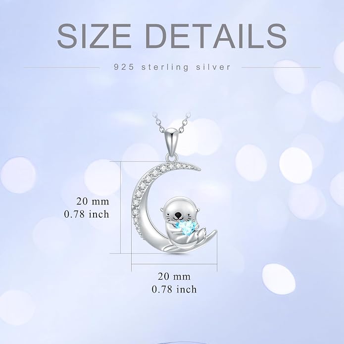 PROESS Animal Birthstone Necklace 925 Sterling Silver Otter/Axolotl/Hippo/Elephant/Dachshund/Monkey/Red Panda Pendant Necklace Animal Birthstone Jewelry Gifts for Women