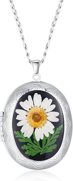 AUNTESIGN Forget-Me-Not and Queen Anne's Lace Pressed Wildflower Necklace | Birth Month Flowers Necklace | Gold/Silver Pressed Flower Jewelry | Mother's Day | Gift For Her