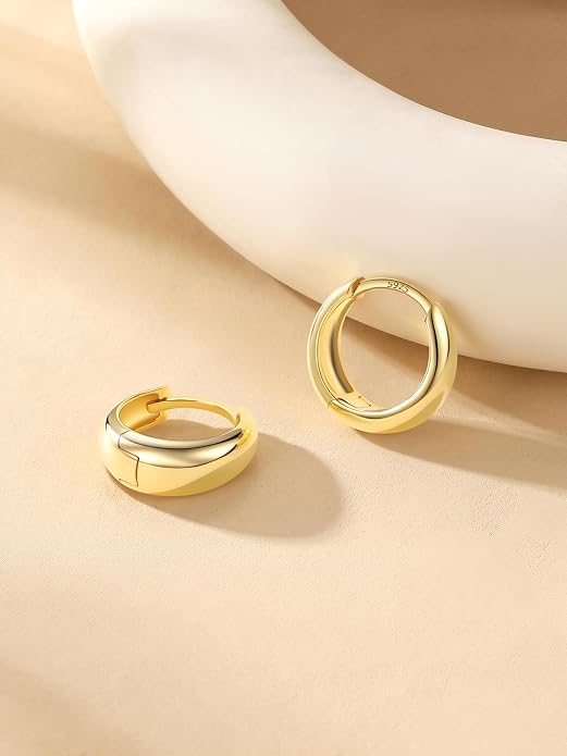 Bestyle Gold Huggies Earrings for Women Hypoallergenic 925 Sterling Silver Post Huggie Hoop Earrings Thick Lightweight Small Hoop Earrings 8/10/12/14mm