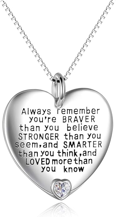 YFN Sterling Silver Always Remember You are Braver Than You Believe Jewelry Pendant Necklace Inspirational Gifts