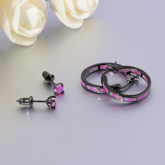 CiNily Sterling Silver/Rose Gold/Yellow Gold Plated Hoop Earrings 20mm,Multicolor Opal Small Hoop Earrings for Women Girls Hypoallergenic Jewelry for Sensitive Ears Gemstone Earrings