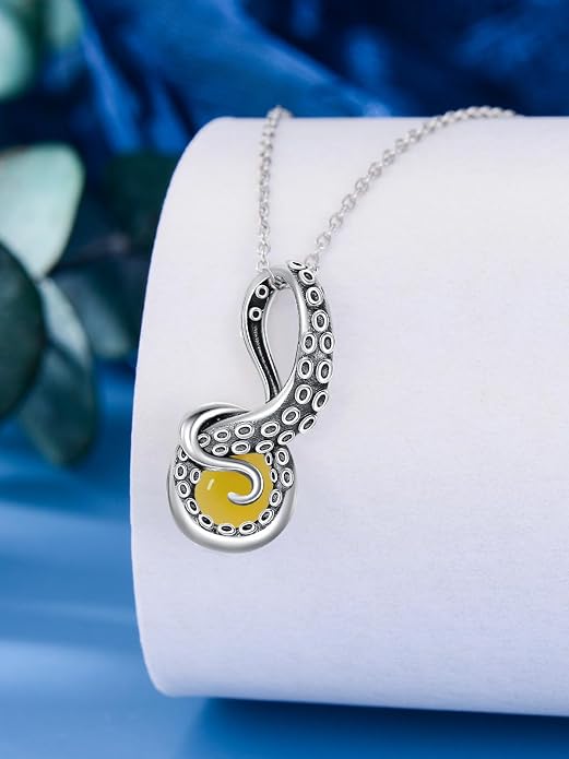 Octopus Tentacles Necklace with Gemston 925 Sterling Silver Octopus Pendant for Women Ocean Jewelry Gift for Women