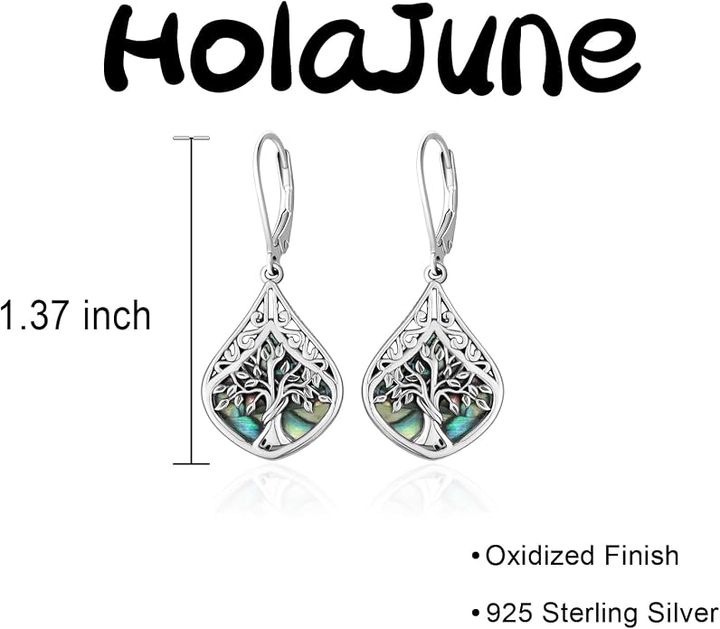 Sterling Silver Abalone Shell Filigree Dangle Drop Earrings Bohemia Jewelry Gift for Women Mother Mom