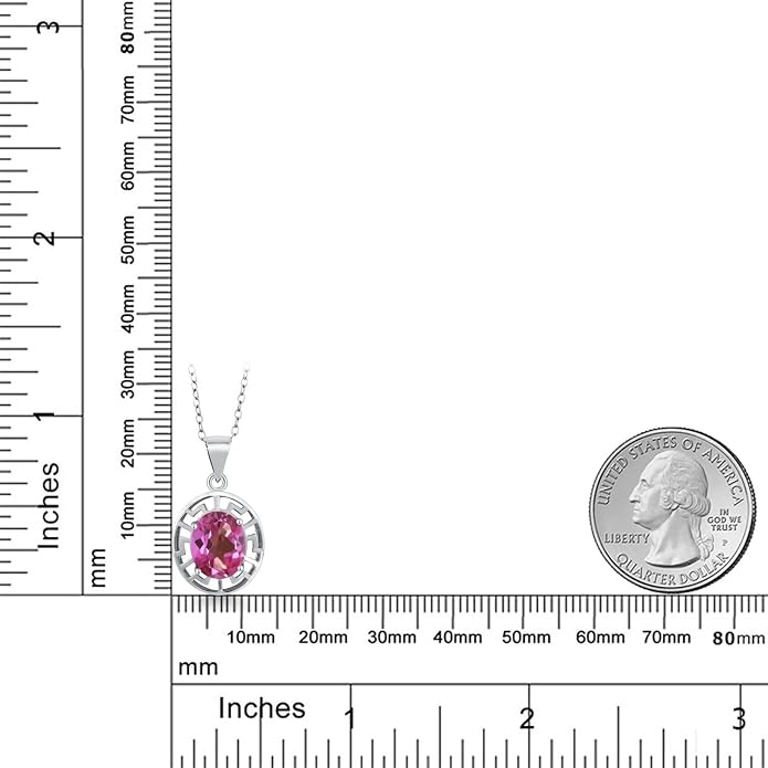 Gem Stone King 925 Sterling Silver 10X8MM Oval Gemstone Birthstone Necklace | Greek Key Pendant Necklace for Women | With 18 Inch Silver Chain