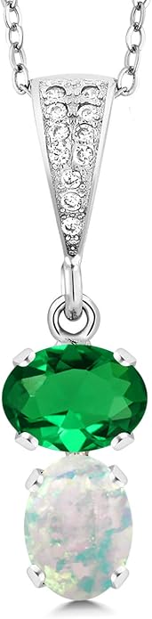 Gem Stone King 2-Stone Gemstone Birthstone Pendant Necklace for Women in 925 Sterling Silver | Oval 8x6MM | 18 Inch Silver Chain | Fine Jewelry for Her Mom Wife