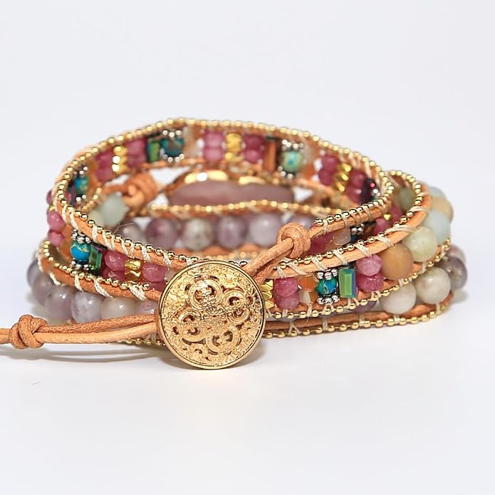 Women Wrap Bracelets Boho Natural Stone Jasper Turquoises Strand Bracelet Jewelry Collection