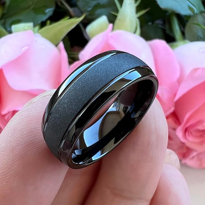 TUTISS 6mm 8mm Black/Gold/Rose Gold/White Tungsten Rings for Men Women Fashion Engagement Wedding Bands Sandblasted Finish I Love You Engraved Comfort Fit