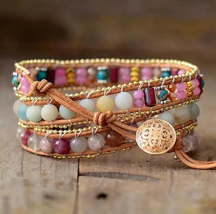 Women Wrap Bracelets Boho Natural Stone Jasper Turquoises Strand Bracelet Jewelry Collection