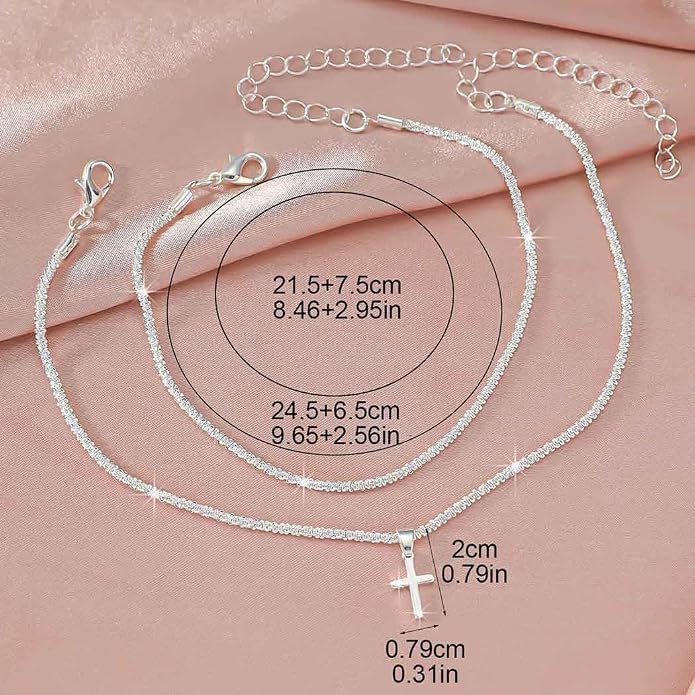 Yalice 925 Sterling Silver Ankle Bracelets for Women Dainty 14K Gold Plated Anklets Set Shiny Waterproof Ankle Chain Cross Beach Foot Jewelry Gifts