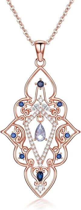 925 Sterling Silver Butterfly/Crescent/Witches Knot/Fleur-De-Lis/Thorny Crown Pendant Necklace Gold Plated Gemstone Birthday Gift for Wife Girlfriend Mom Daughter