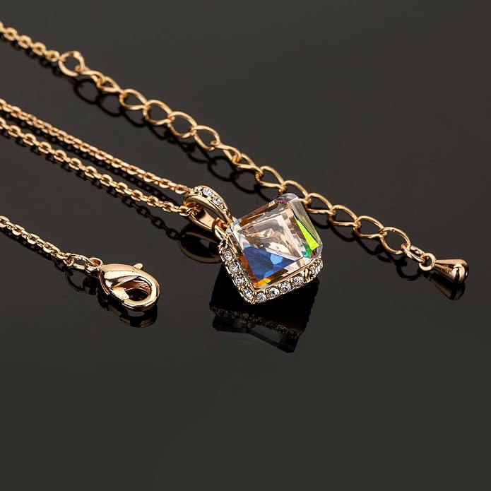 EVEVIC Color Changing Cubic Austrian Crystal Pendant Necklaces for Women 14K Gold Plated Hypoallergenic Jewelry