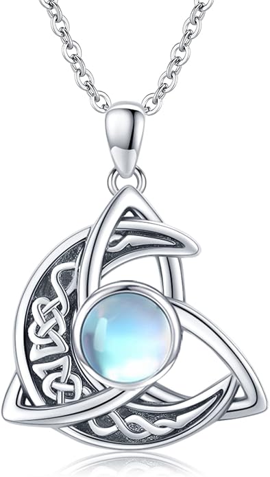 Celtic Moon Necklace 925 Sterling Silver Celtic Knot Moon Pendant, Crescent Irish Necklace Celtic Jewelry Gift for Women Men