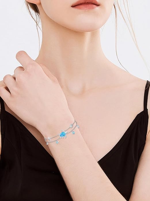 Sea Turtle/Dolphin/Starfish/Seashell/Compass Bracelet for Women 925 Sterling Silver Ocean Wave Anklet Summer Hawaiian Jewelry Gift for Her