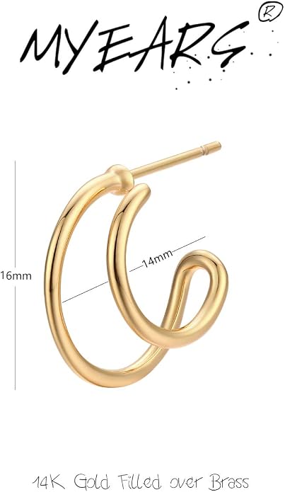MYEARS Women Hoop Earrings Gold 14K Gold Filled Small Simple Handmade Hypoallergenic Everyday Illusion Jewelry