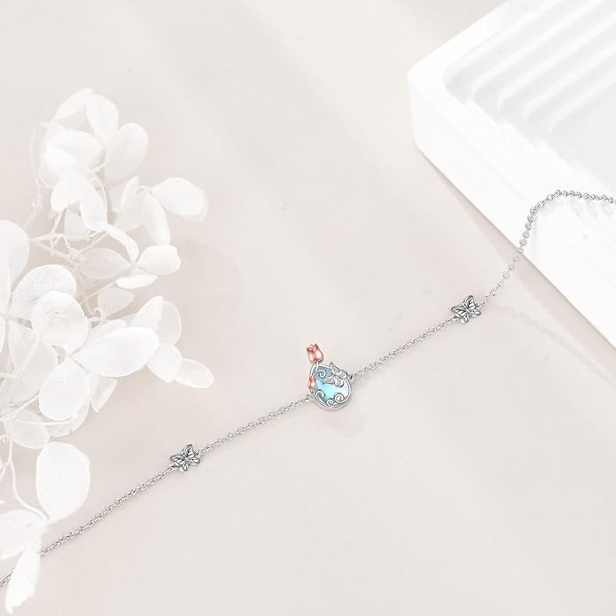 AOBOCO 925 Sterling Silver Anklet for Women Crystal Butterfly Dragonfly Evil Eye Ankle Bracelet Ankle Summer Beach Jewelry Gifts