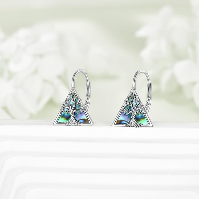 Celtic Trinity Knot Earrings for Women 925 Sterling Silver Triangle Celtic Leverback Abalone Shell Irish Jewelry Gift