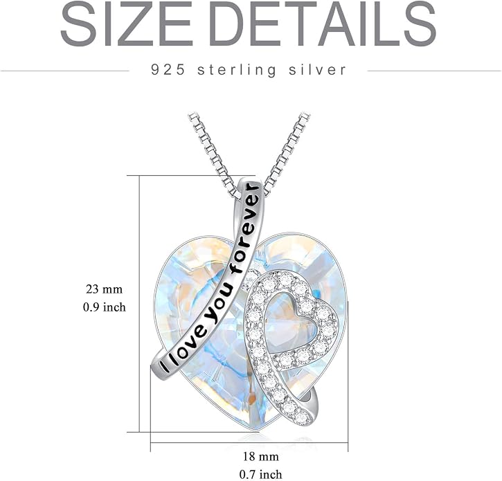 AOBOCO I Love You Forever Necklace 925 Sterling Silver with Crystals from Austria Anniversary Birthday Gifts for Women Mothers Day Gift
