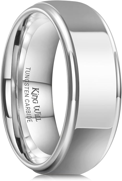 King Will 8mm Black Silver Mens Polished Tungsten Wedding Rings High Polish Surface Wedding Band Blue Silver Step Edge Comfort Fit