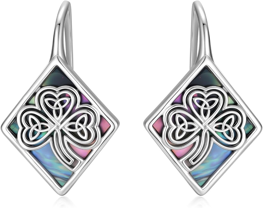 SIMONLY Abalone Shell Tree of Life/Lotus/Clover Earrings for Women 925 Sterling Silver Celtic Knot Leverback Earrings Lotus Jewelry Christmas Mother Day Gift