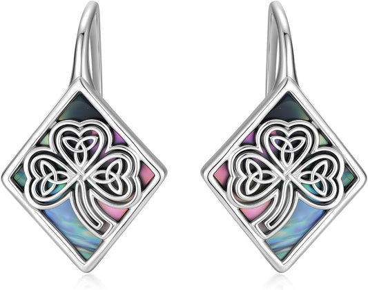 SIMONLY Abalone Shell Tree of Life/Lotus/Clover Earrings for Women 925 Sterling Silver Celtic Knot Leverback Earrings Lotus Jewelry Christmas Mother Day Gift