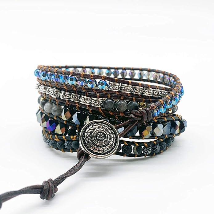 Boho Wrap Bracelet for Women, Handmade Natural Imperial Jasper Multi-Layer Stone Beaded Bracelet, Bohemian Healing Crystal Stone Jewelry Gifts